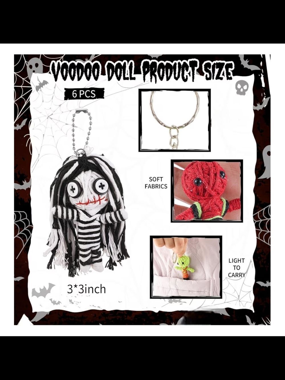Voodoo Doll Keychain Bag Charm Choose One 3" Gothic Yarn Doll - Picture 2 of 4